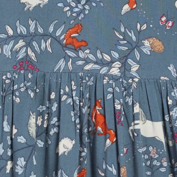 Mini Boden Woodland Print Dress Blue Bishop Sleeve Dress with Collar 6-7 Years - Picture 5 of 6